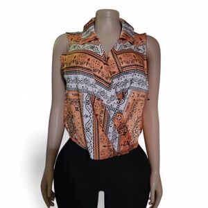 Rachel Zoe Orange and White Sleeveless Blouse